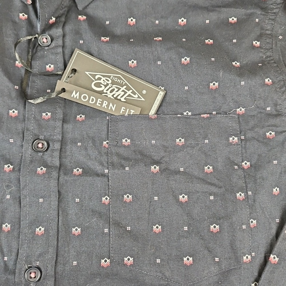 NWT $44 Eighty Eight Button Up Shirt Men XL Black Geometric Cotton Long Sleeve - Picture 3 of 11